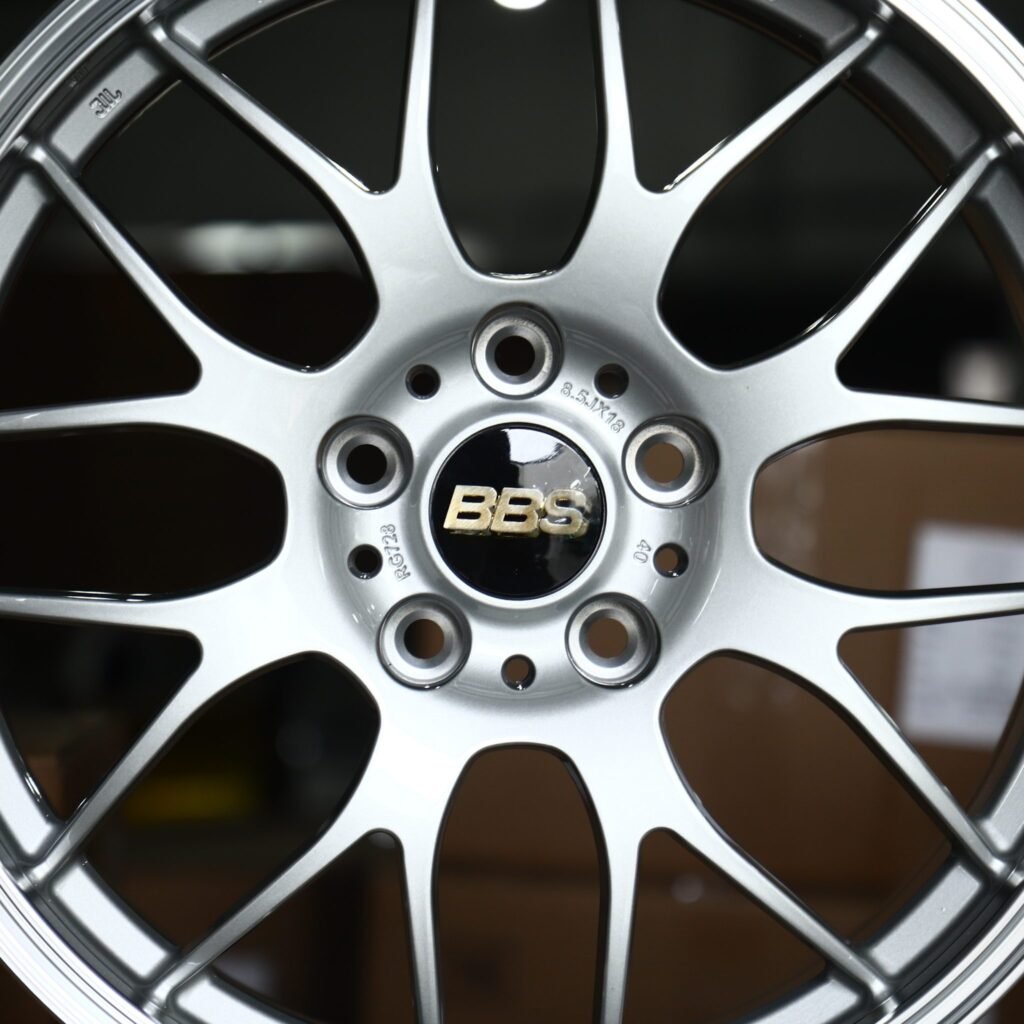 Tesla Model 3 wheels – Bright Silver Y-Spoke Mesh (BBS-Style), lip and barrel detail