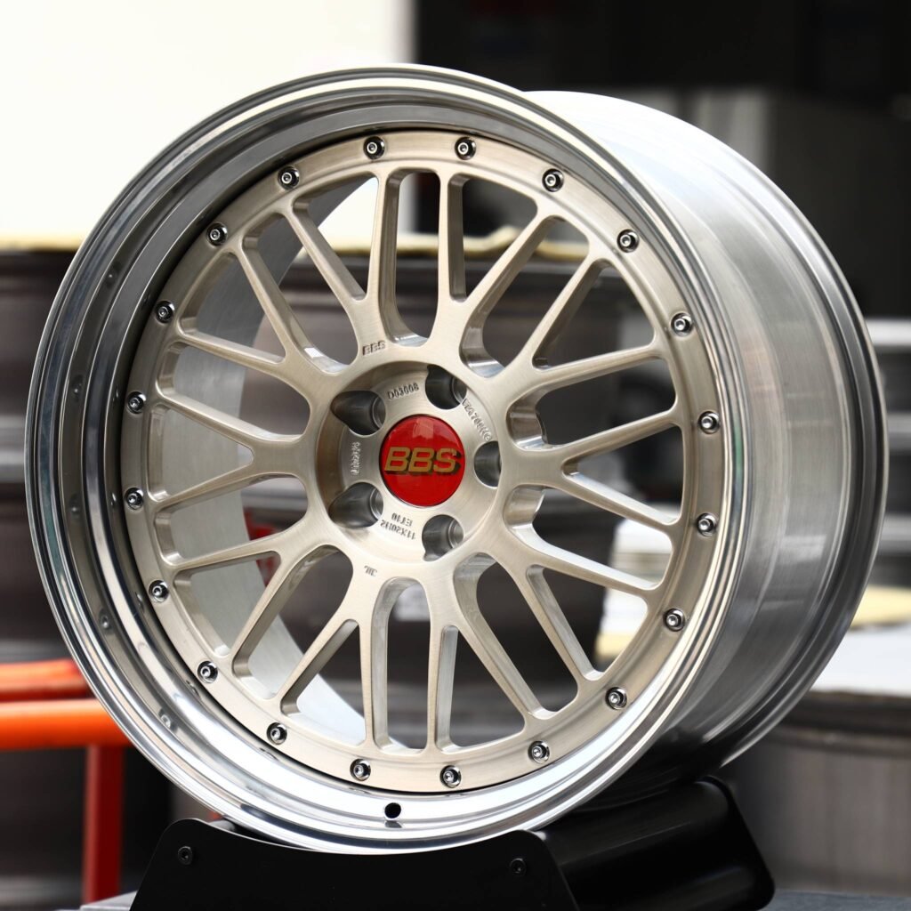 Volkswagen Golf wheels – Champagne Gold Mesh 2-Piece Polished Lip (BBS-Style), angled view