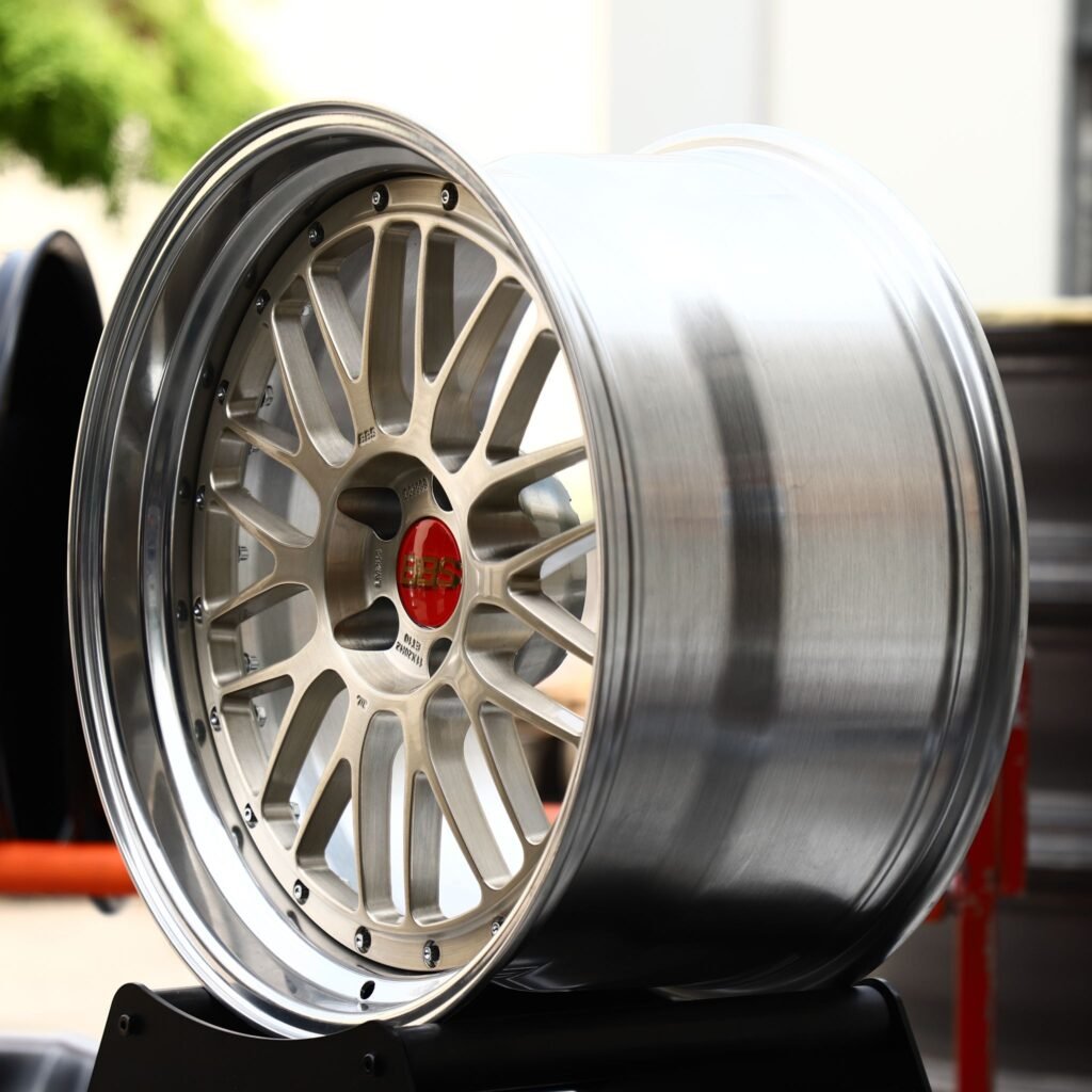 5x112 wheels – Champagne Gold Mesh 2-Piece Polished Lip (BBS-Style), side view