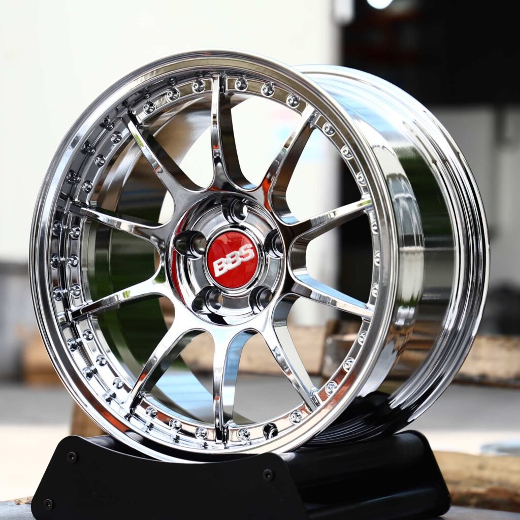 Audi A8 wheels – Chrome 10-Spoke Riveted Lip (BBS-Style), angled view