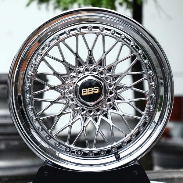Bentley Continental GT wheels – Chrome Cross-Lace Mesh Riveted Deep Lip (BBS-Style), front view