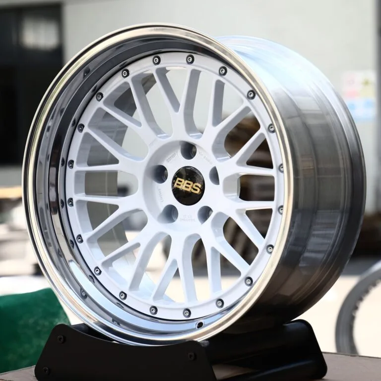 BBS-Style Gloss White Mesh 2-Piece Polished Deep Lip Forged Wheels – Volkswagen Golf GTI / Audi S3, front view