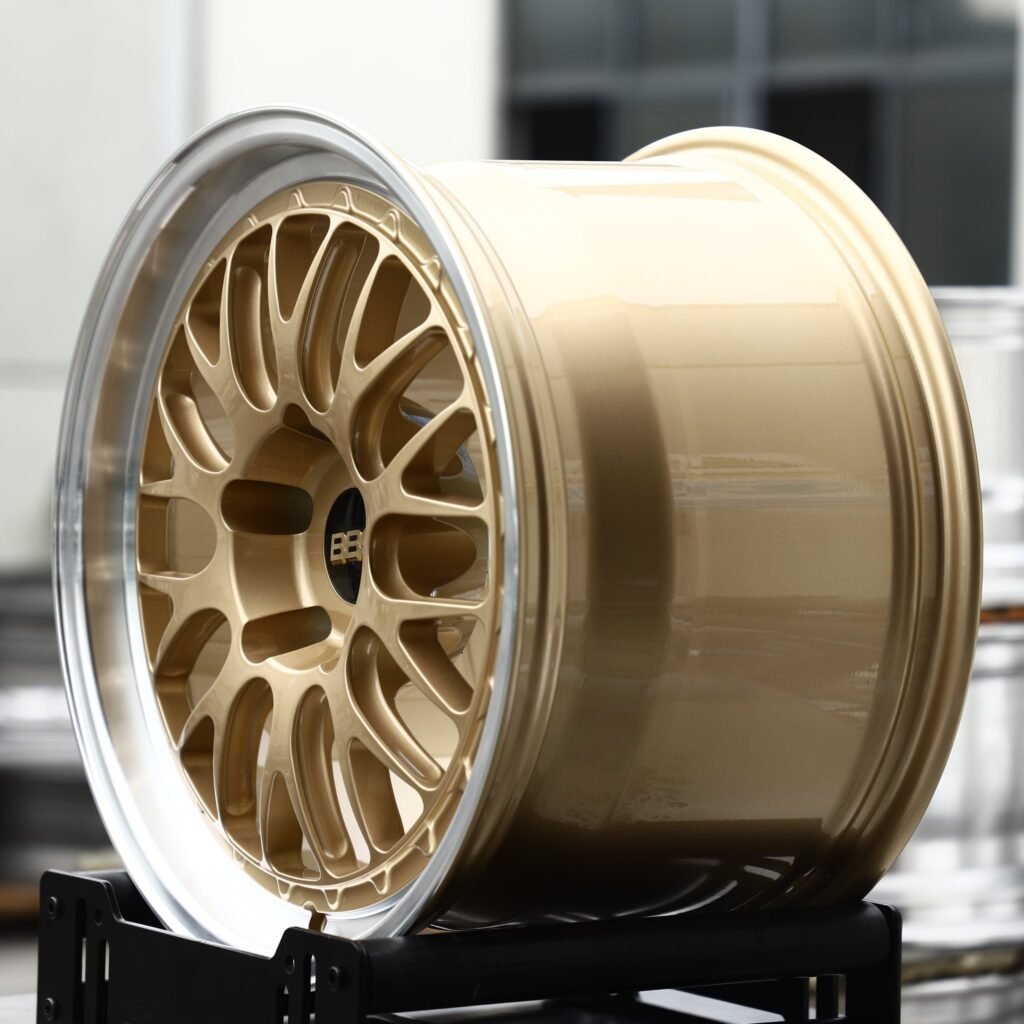 4x100 wheels – Gold Mesh Polished Lip (BBS-Style), side view