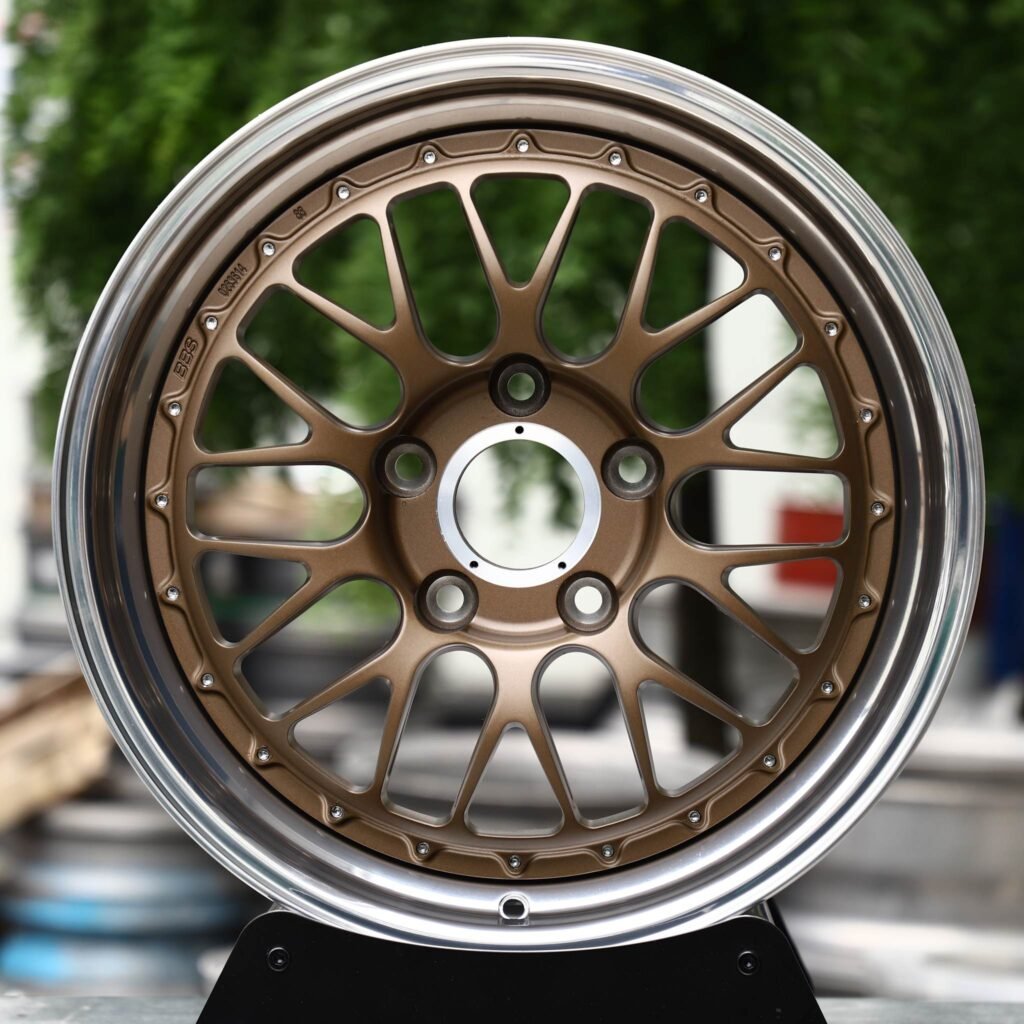 BMW M3 wheels – Matte Bronze Cross-Spoke Mesh 2-Piece Polished Lip (BBS-Style), front view