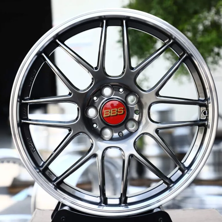 BBS-Style Metallic Gray Cross-Spoke Mesh Polished Lip Forged Wheels – Mercedes-Benz E-Class / BMW 5 Series, front view