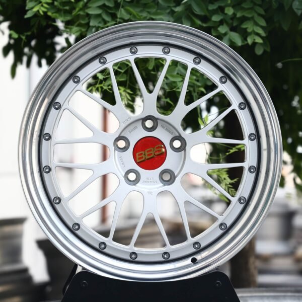 BMW M3 wheels – Silver Cross-Spoke Mesh 2-Piece Riveted Polished Lip (BBS-Style), front view