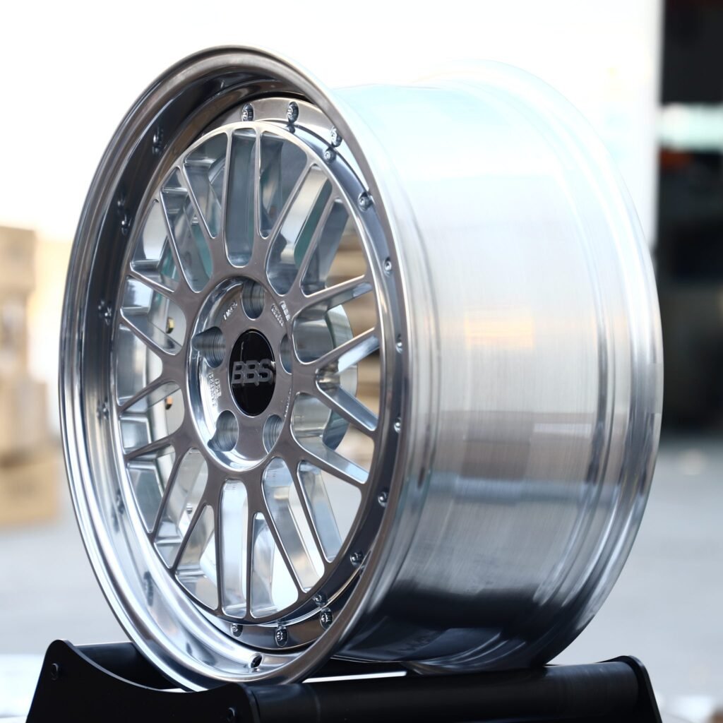 5x112 wheels – Silver LM-Style Cross-Spoke 2-Piece Polished Lip (BBS-Style), side view