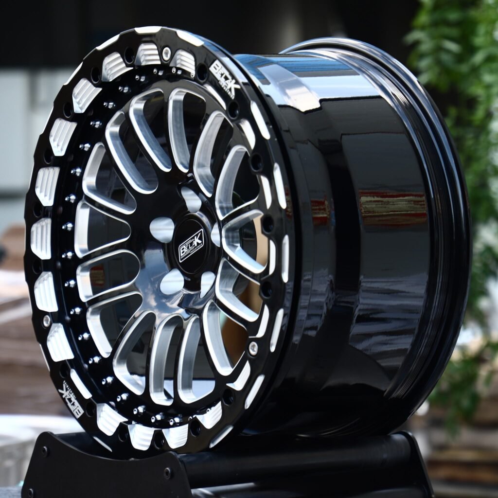 5x114.3 wheels – Black Machined Beadlock Milled-Ring Mesh (Belak-Style), side view