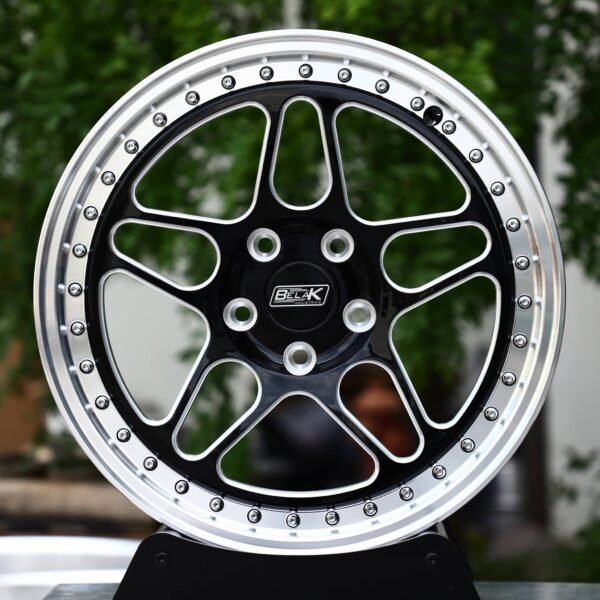 Belak-Style Black Machined Split 5-Spoke Riveted Polished Lip Forged Drag Racing Wheels – Dodge Charger / Challenger Fitment (5-Lug) Racing forged wheel