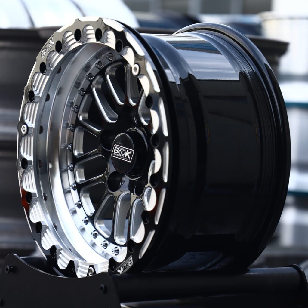 5x114.3 wheels – Black / Milled 16-Spoke Beadlock (Belak-Style), side view