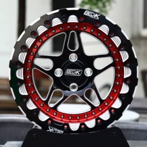 Belak-Style Gloss Black 5-Star Red Ring Beadlock Forged Drag Racing Wheels – Ford Mustang / Challenger Fitment (5-Lug)