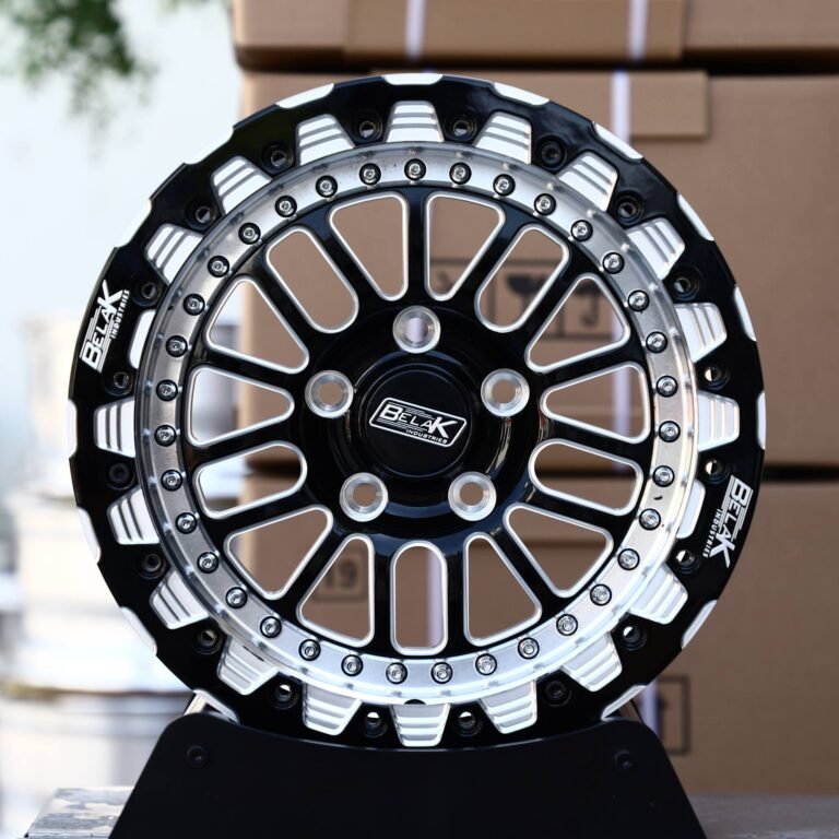 Ford Mustang wheels – Gloss Black Milled Mesh Beadlock (Belak-Style), front view