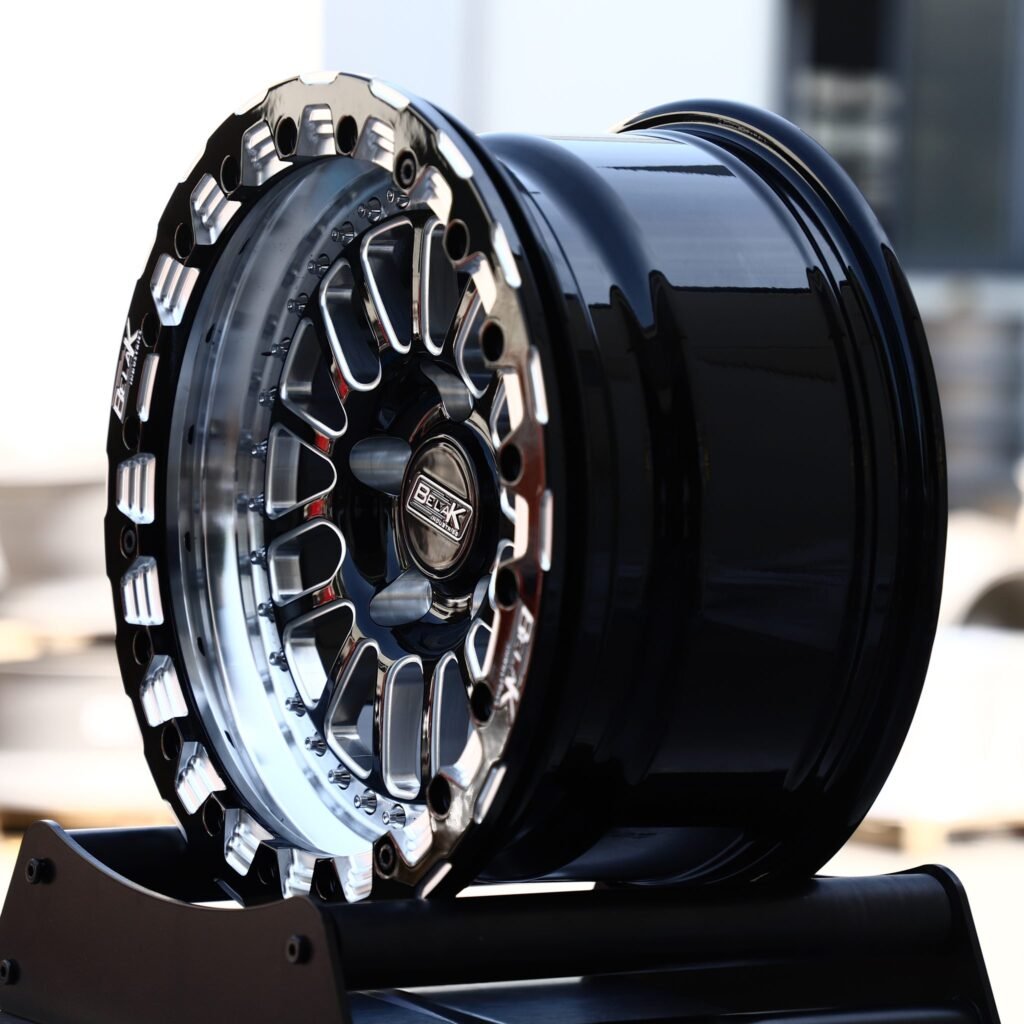 5x114.3 wheels – Gloss Black Milled Mesh Beadlock (Belak-Style), side view