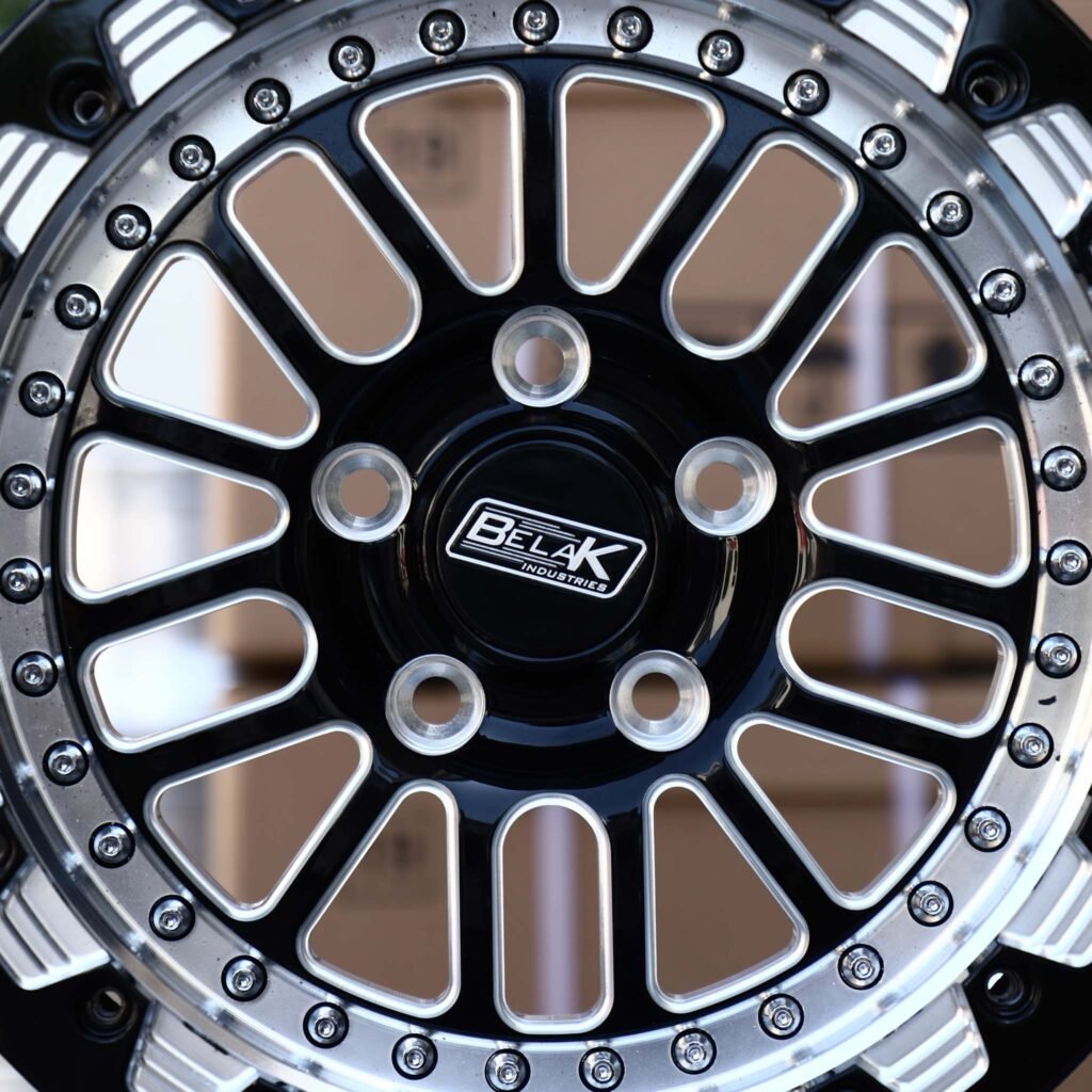 Dodge Charger wheels – Gloss Black Milled Mesh Beadlock (Belak-Style), lip and barrel detail