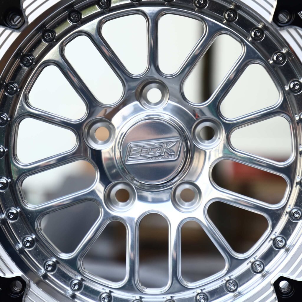 Dodge Charger wheels – Polished Multi-Spoke Black Ring Beadlock (Belak-Style), lip and barrel detail