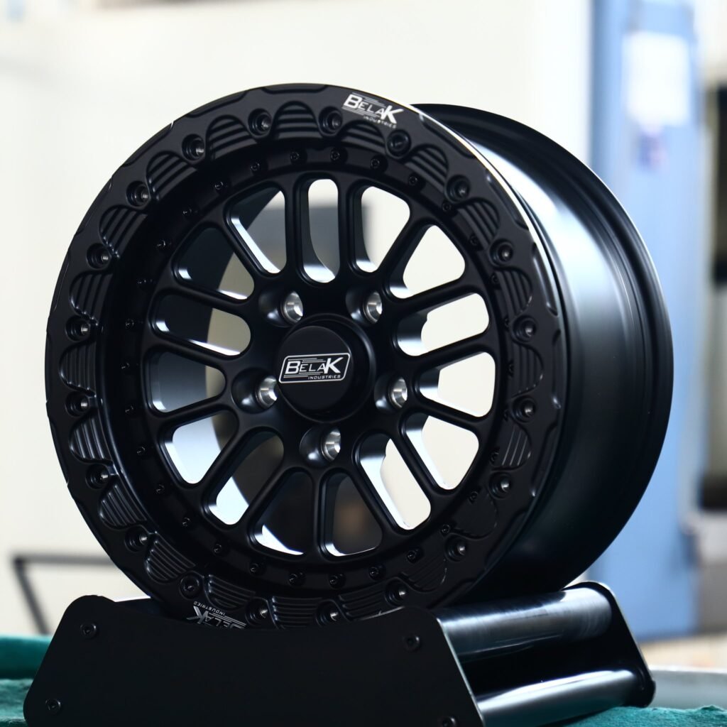 Chevrolet Camaro wheels – Satin Black Beadlock Mesh (Belak-Style), angled view