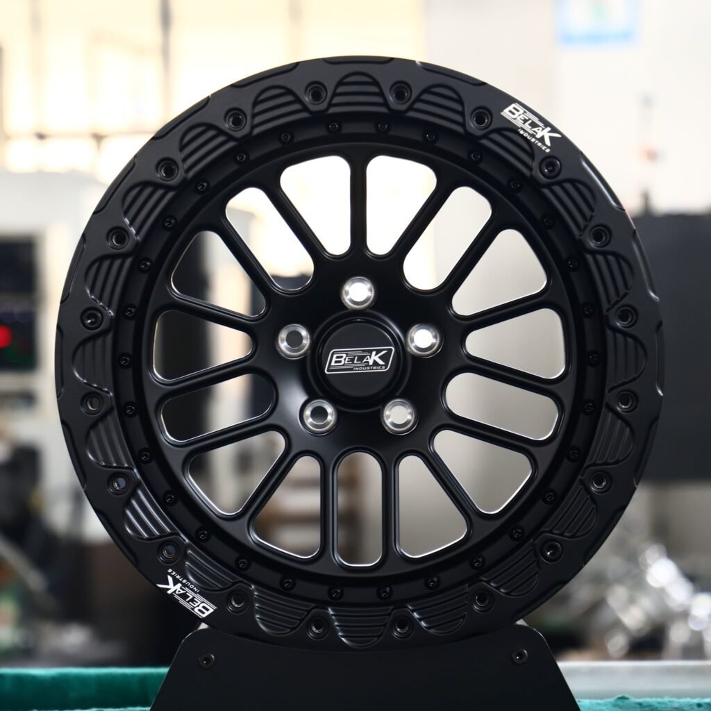 Chevrolet Corvette C6 wheels – Satin Black Beadlock Mesh (Belak-Style), rear view