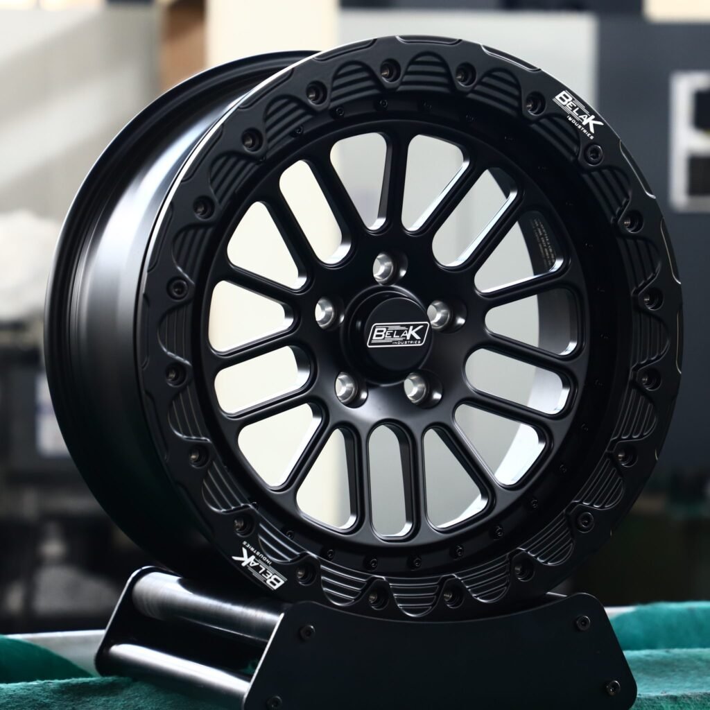 Subaru WRX wheels – Satin Black Beadlock Mesh (Belak-Style), close-up view