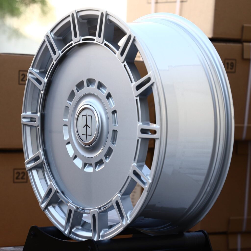 5x112 wheels – Matte Silver Slotted Turbine Disc, side view