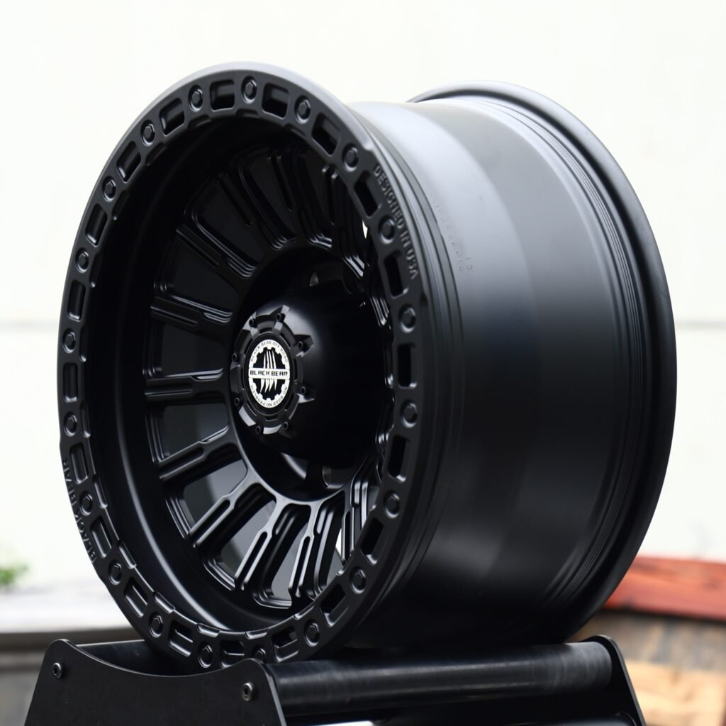8x170 wheels – Matte Black 18-Spoke (Black Bear-Style), side view