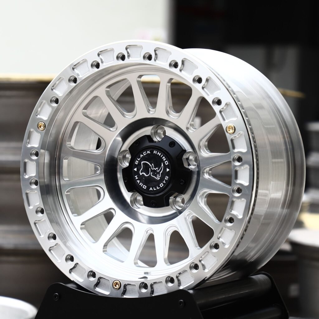 Lexus LX wheels – Machined Silver Multi-Spoke Beadlock (Black Rhino-Style), angled view
