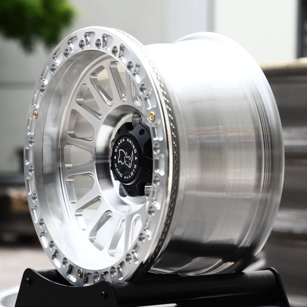 5x150 wheels – Machined Silver Multi-Spoke Beadlock (Black Rhino-Style), side view