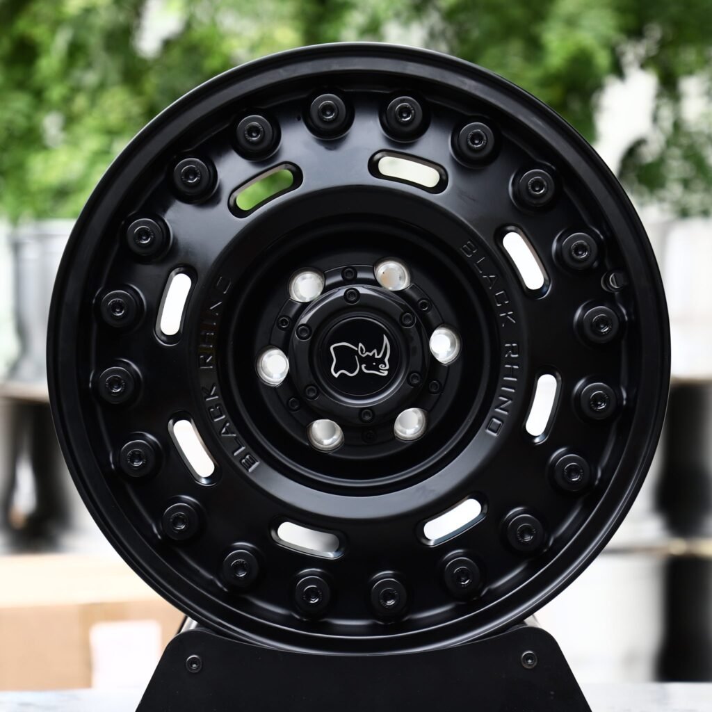 Chevrolet Silverado wheels – Matte Black Round-Slot Bolt Ring (Black Rhino-Style), front view