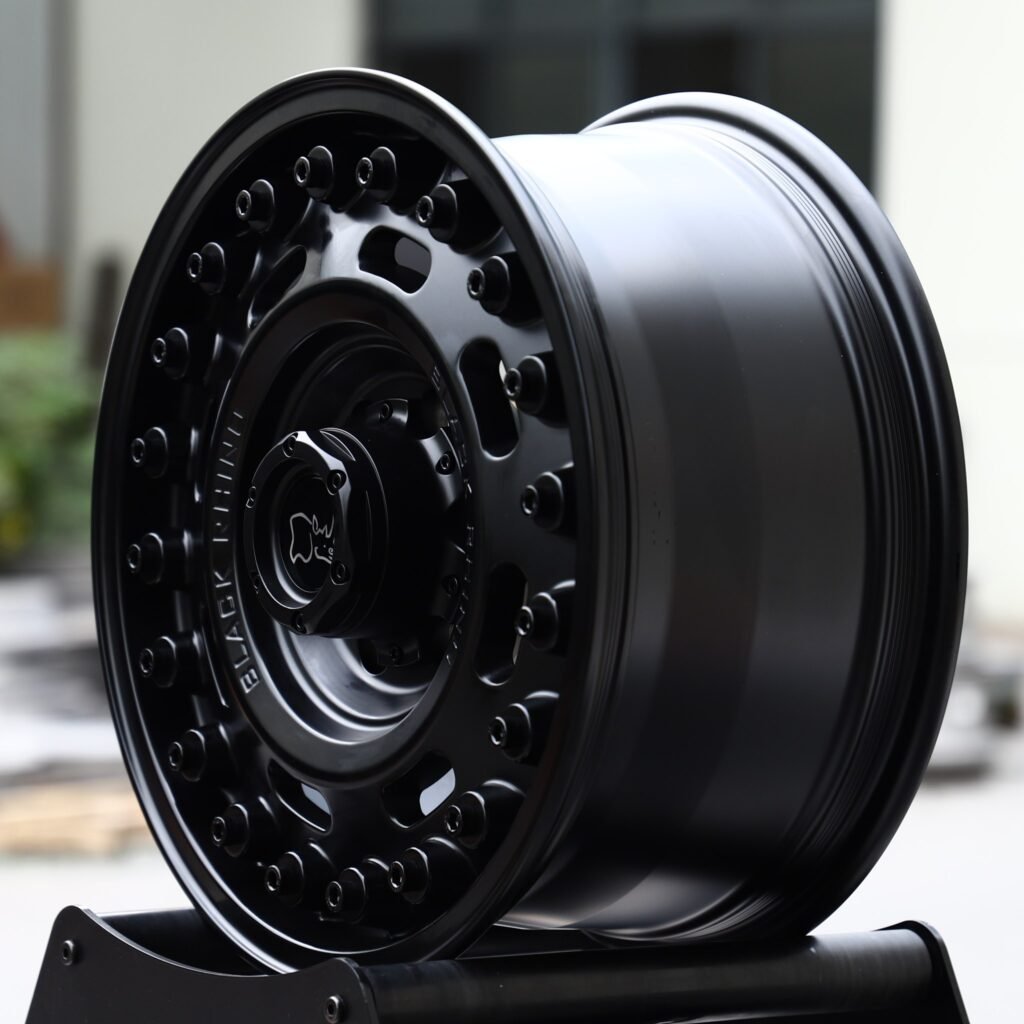 6x139.7 wheels – Matte Black Round-Slot Bolt Ring (Black Rhino-Style), side view