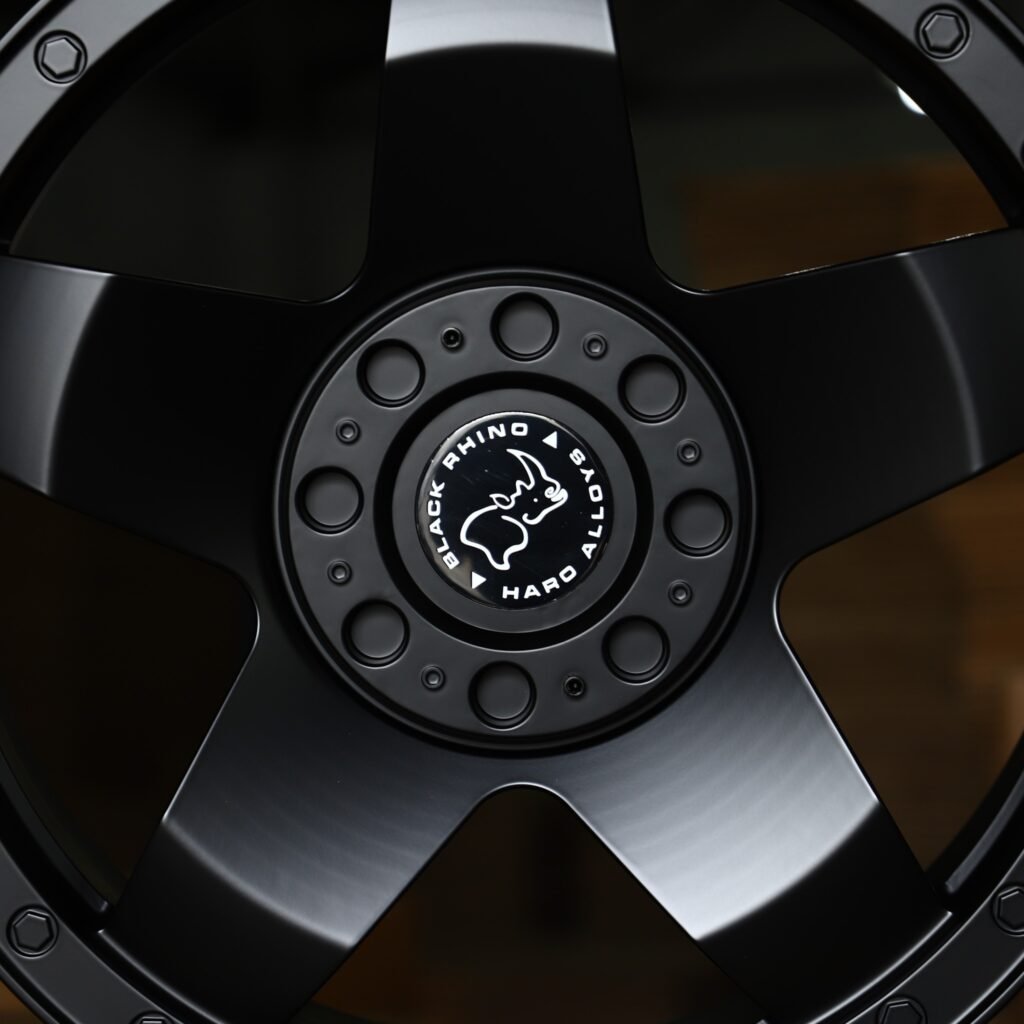 Chevrolet Silverado 1500 wheels – Satin Black 5-Spoke (Black Rhino-Style), lip and barrel detail