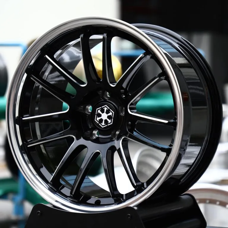 BMW M3 / Audi RS5 Forged Wheels – Gloss Black Multi-Spoke Milled Polished Lip, front view