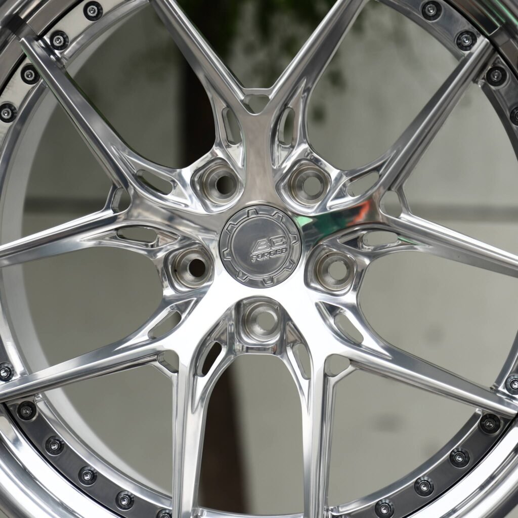 5x120 wheels – Polished 10 Y-Spoke 2-Piece Riveted Lip, side view