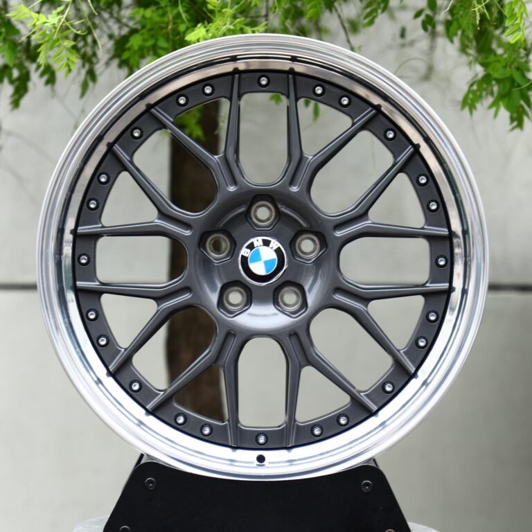 BMW M3 wheels – 2-Piece Gunmetal Mesh Riveted Polished Lip (BMW OEM-Style), front view