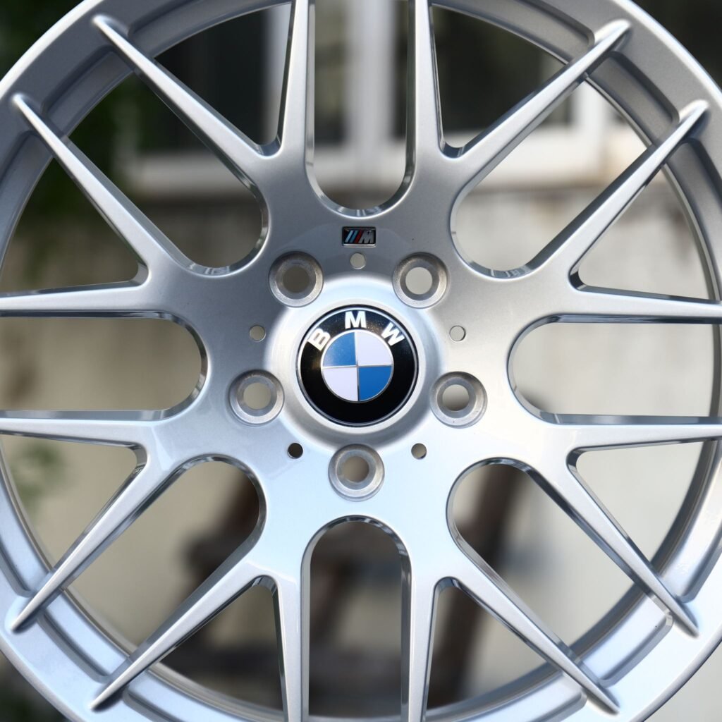 5x112 wheels – Bright Silver 8 Y-Spoke Mesh (BMW OEM-Style), side view
