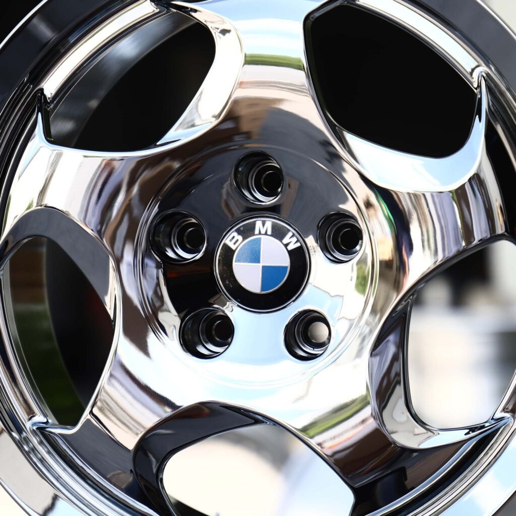 5x120 wheels – Chrome 5-Hole Dish (BMW OEM-Style), side view