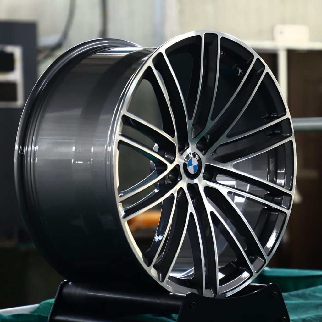 5x120 wheels – Gloss Black Machined Twin Multi-Spoke (BMW OEM-Style), side view