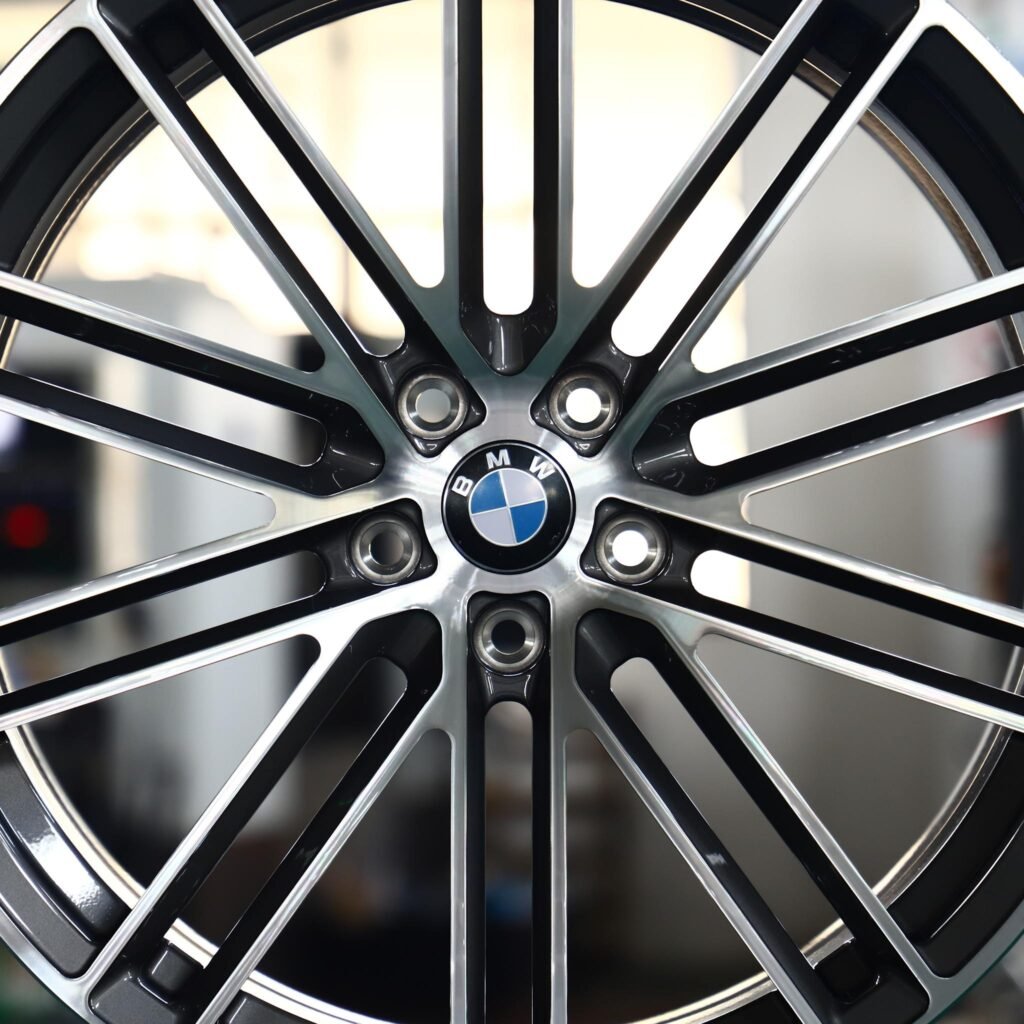 BMW M3 G80 wheels – Gloss Black Machined Twin Multi-Spoke (BMW OEM-Style), lip and barrel detail