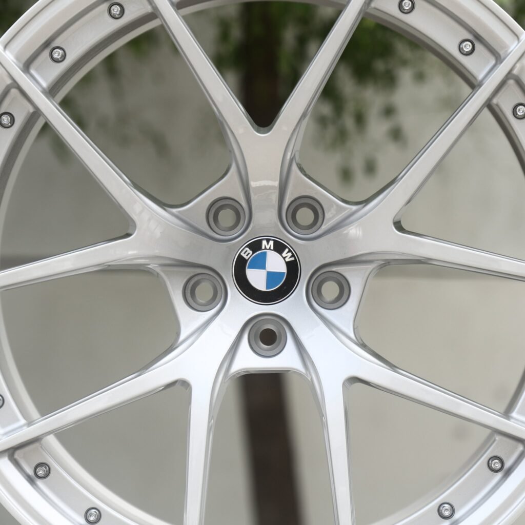 5x112 wheels – Matte Silver 5 Y-Spoke Concave Riveted Lip (BMW OEM-Style), side view
