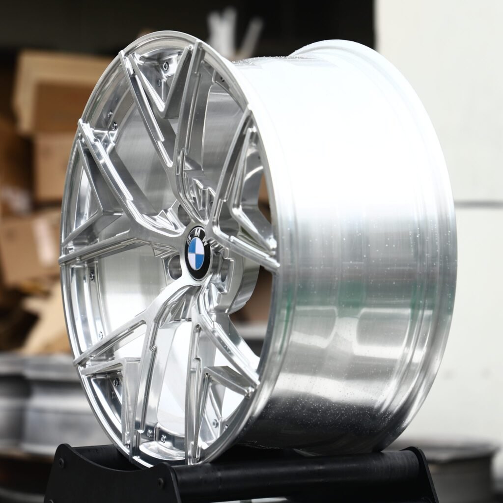 5x120 wheels – Polished 5 Split Y-Spoke Windowed Lip (BMW OEM-Style), side view