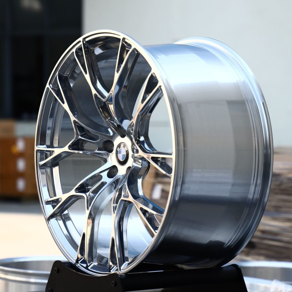 5x120 wheels – Polished Cross-Spoke Mesh (BMW OEM-Style), side view