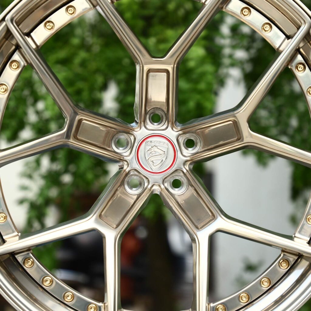 Audi A4 B9 wheels – 2-Piece Champagne Bronze Y-Spoke Gold Rivets, lip and barrel detail