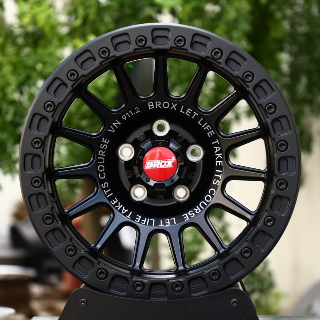 Jeep Wrangler wheels – Matte Black Bolt Ring 14-Spoke (Brox-Style), front view