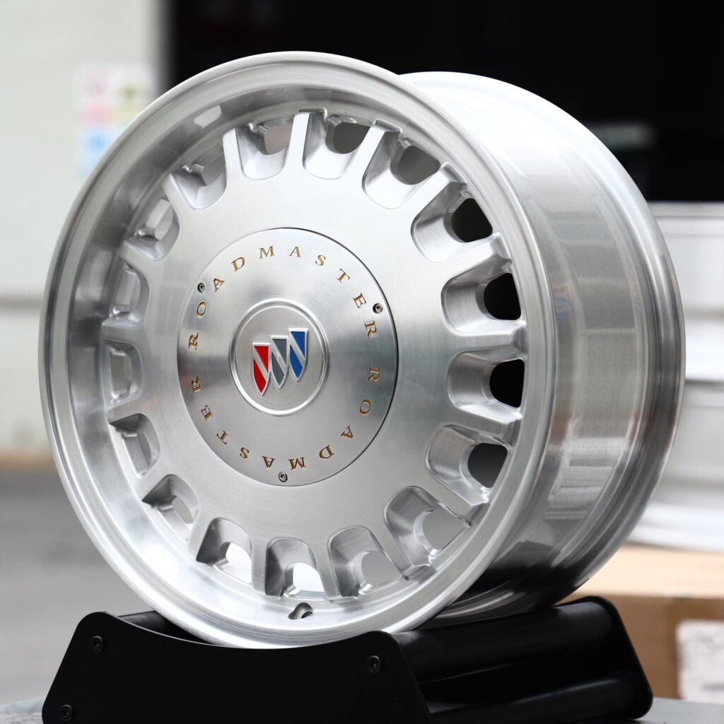 Buick Envision wheels – Brushed Silver Slotted Disc Polished Lip (Buick OEM-Style), angled view