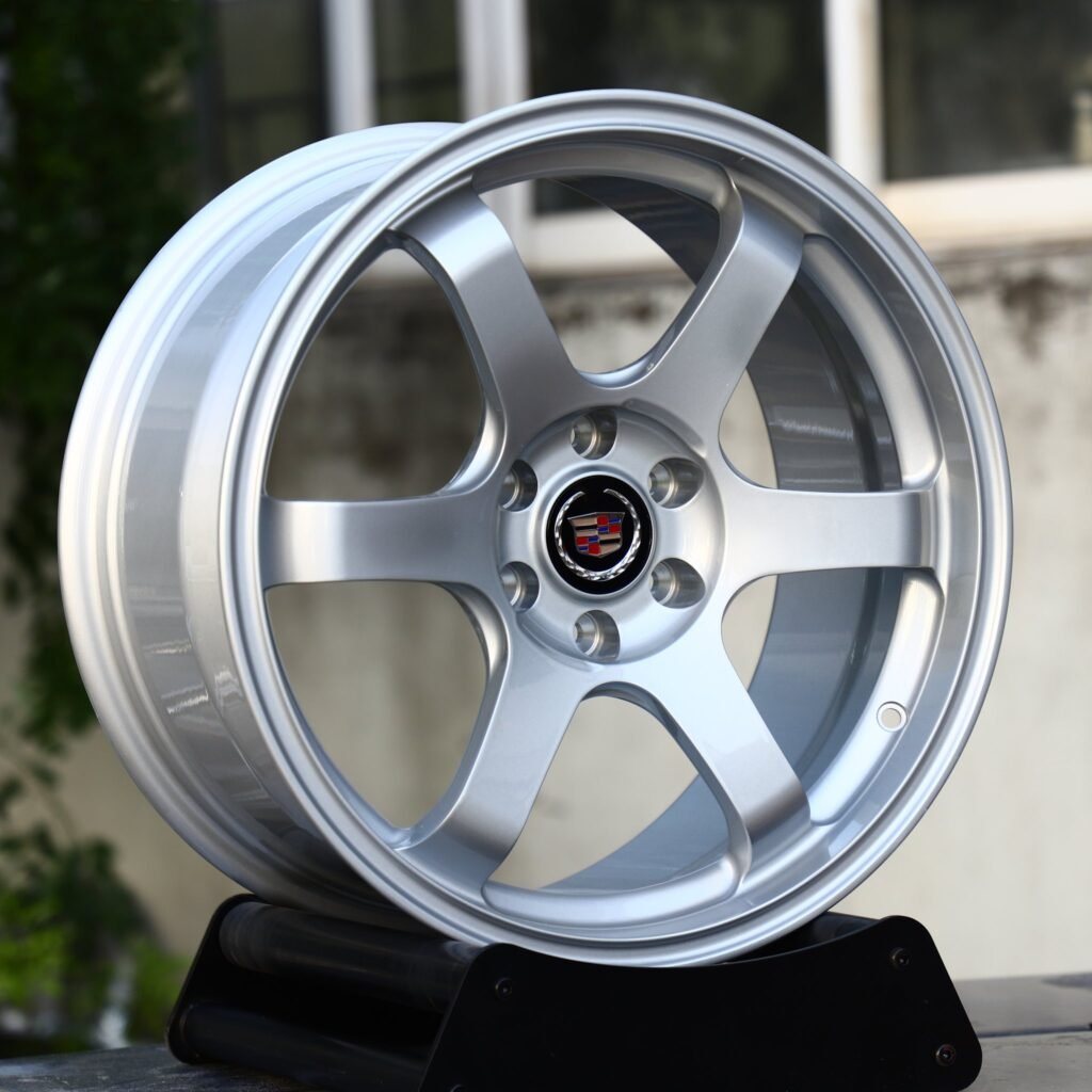 Cadillac CT5 wheels – Silver 6-Spoke (Cadillac OEM-Style), angled view