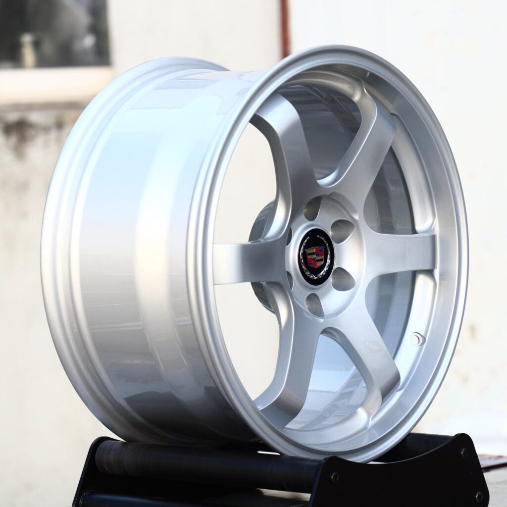 5x120 wheels – Silver 6-Spoke (Cadillac OEM-Style), side view