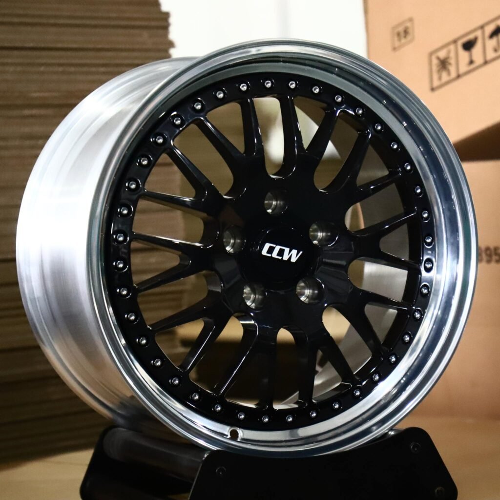 Honda Accord wheels – 2-Piece Gloss Black Mesh Riveted Polished Lip (CCW-Style), angled view