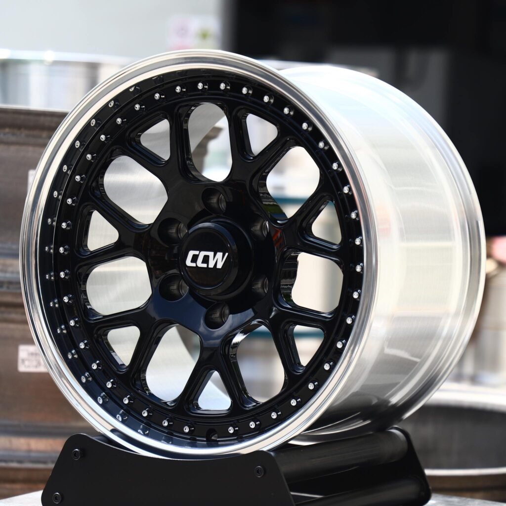Chevrolet Silverado 1500 wheels – Gloss Black Mesh 2-Piece Polished Lip (CCW-Style), angled view