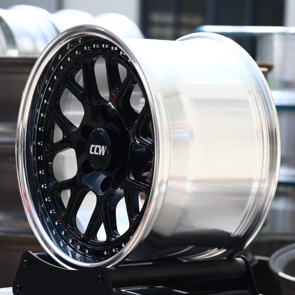 6x135 wheels – Gloss Black Mesh 2-Piece Polished Lip (CCW-Style), side view