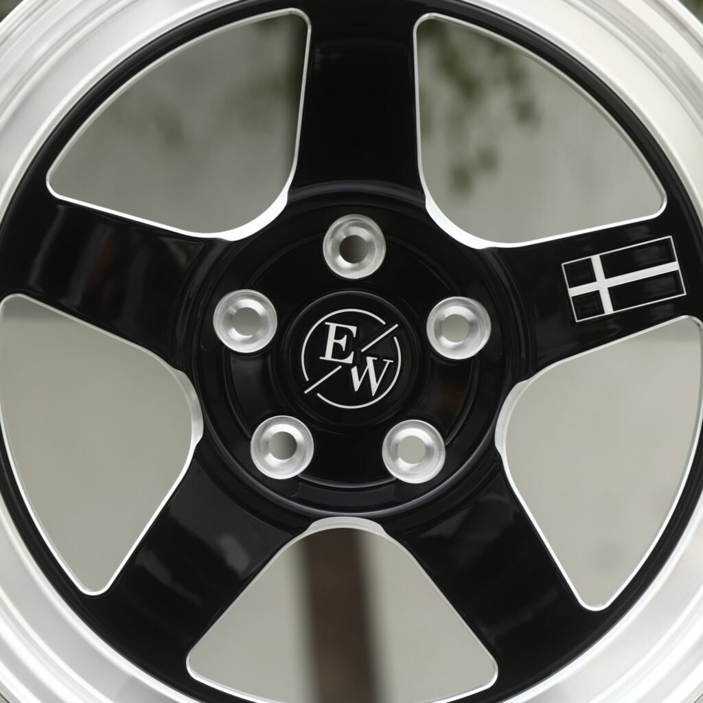 Dodge Challenger wheels – Gloss Black 5-Spoke Polished Lip, angled view