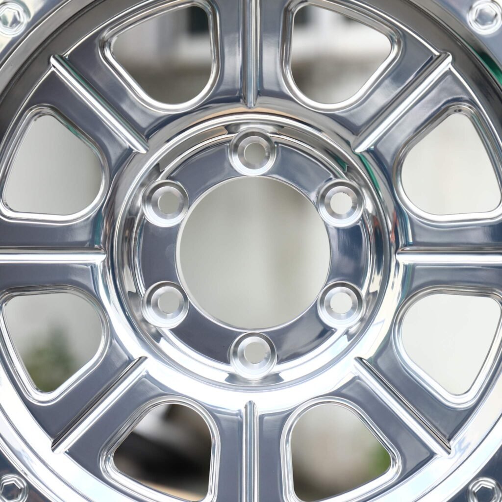 Toyota Tacoma wheels – Polished 9-Spoke Bolted Ring, lip and barrel detail