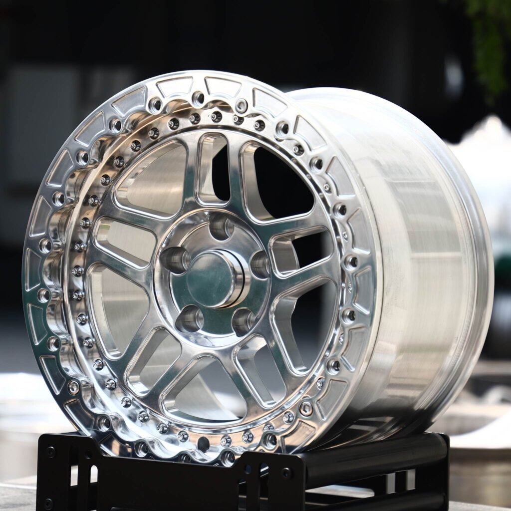 Ford Mustang wheels – Polished 5 Split-Spoke, angled view